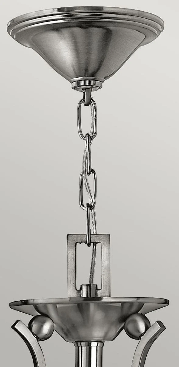 Casa Padrino lámpara de araña Art Deco de lujo plata / blanco Ø 57,2 x A. 49 cm - Lámpara de araña redonda de metal con pantallas de vidrio - Araña de salón - Luces Art Deco - Luces de lujo