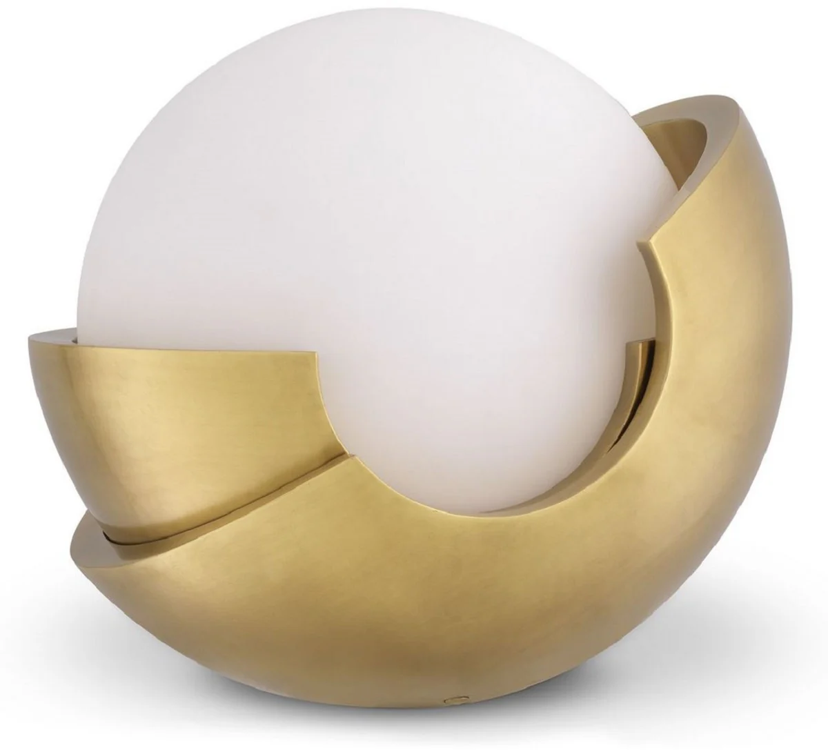 Casa Padrino lámpara de mesa de lujo latón antiguo / blanco Ø 34 cm - Lámpara de escritorio redonda con pantalla de vidrio - Calidad de Lujo