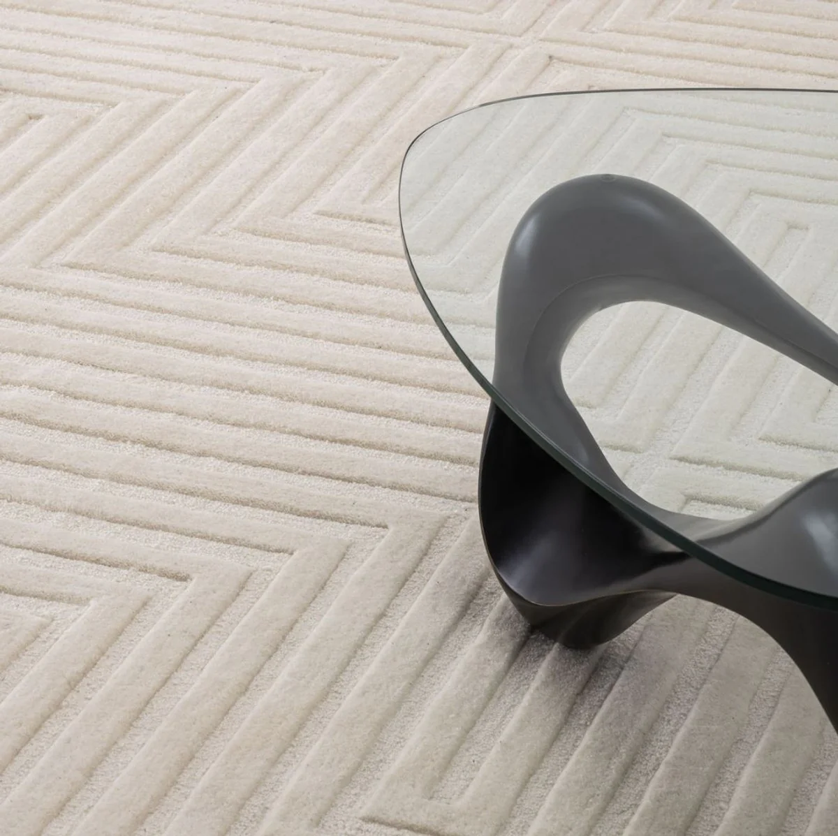 Casa Padrino alfombra de lana de lujo para sala de estar marfil - Varios Tamaños - Alfombra de algodón tejida a mano - Decoración de la sala de estar