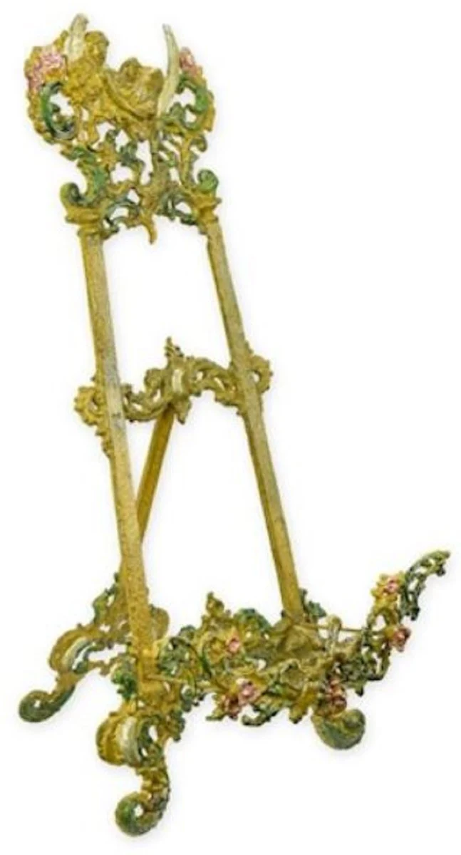 Casa Padrino caballete Art Nouveau verde / multicolor A. 59 cm - Caballete nostálgico de hierro fundido con soporte plegable - Accesorios Decorativos Barrocos y Art Nouveau