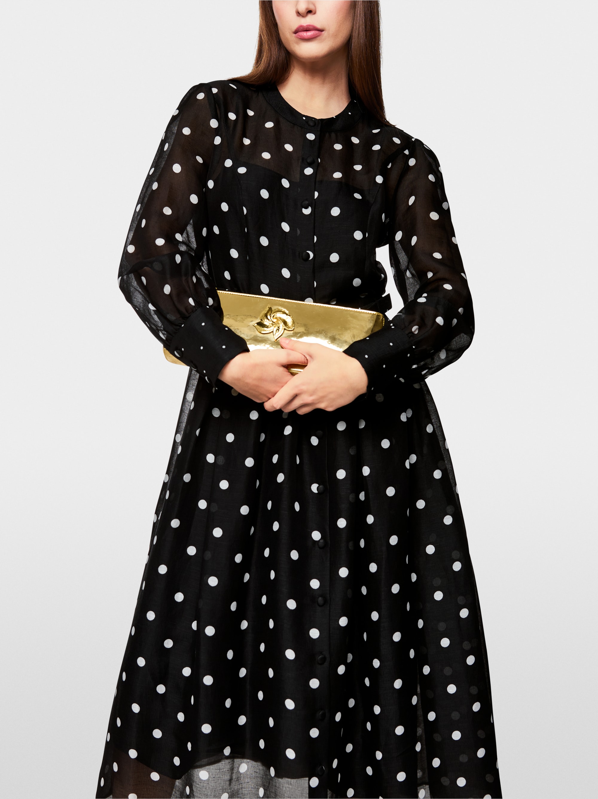 Marc-Cain Long silk and linen polka dot dress