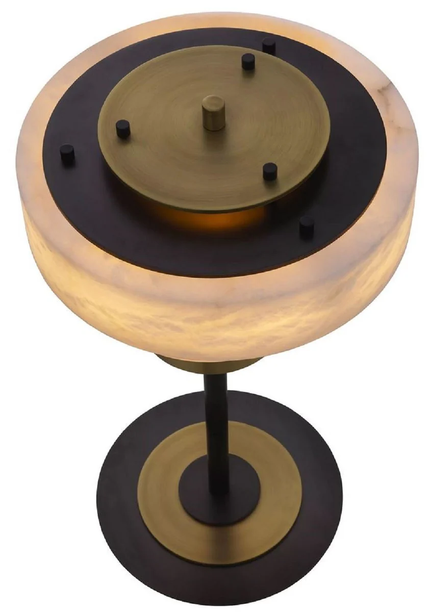 Casa Padrino lámpara de mesa de lujo latón antiguo / alabastro Ø 35 x A. 66,5 cm - Lámpara de escritorio redonda de metal con pantallas de alabastro - Colección de Lujo
