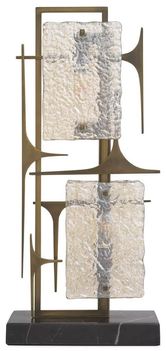Casa Padrino lámpara de mesa de lujo latón antiguo / negro 32,5 x 15 x A. 72 cm - Elegante lámpara de escritorio con base de mármol y pantallas de vidrio - Iluminación de lujo - Muebles de lujo