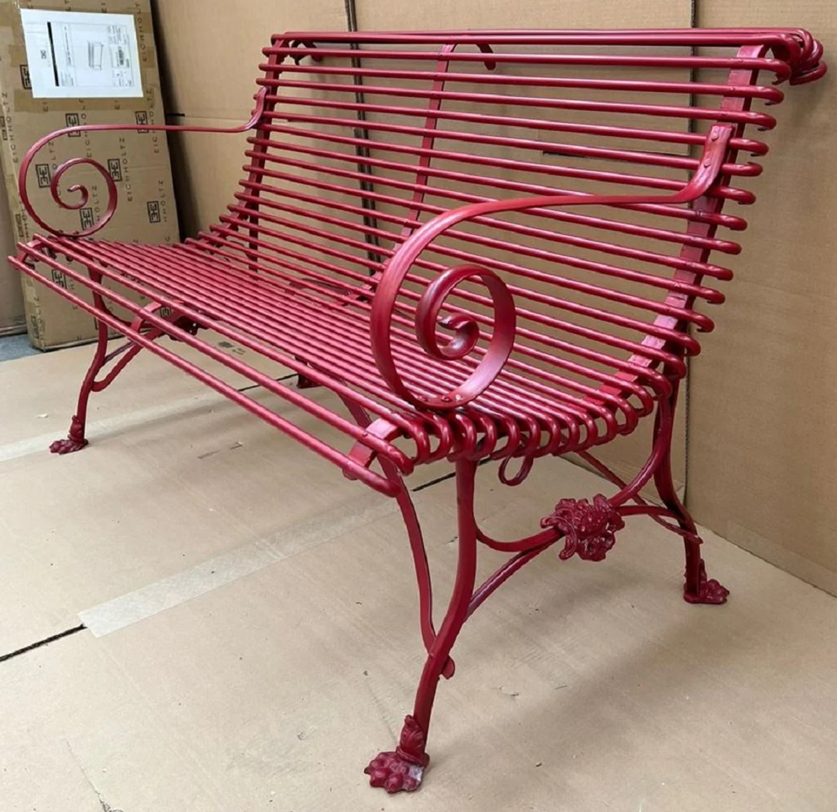 Casa Padrino banco de jard¨ªn Art Nouveau rojo 120 x 66 x A. 80 cm - Banco de jard¨ªn de hierro forjado - Muebles de jard¨ªn de hierro forjado - Muebles de jard¨ªn barrocos y Art Nouveau