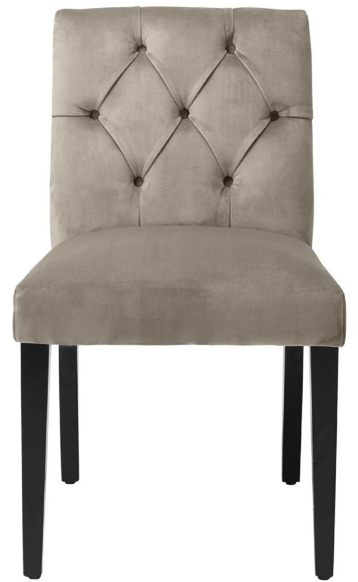 Casa Padrino silla de comedor de lujo greige / negro 51 x 64 x A. 90 cm - Silla de Cocina Chesterfield con Terciopelo Fino - Muebles de Comedor de Lujo
