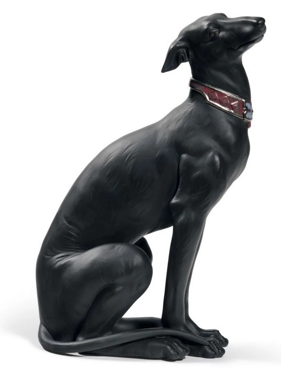 Casa Padrino Luxury Porcelain Sculpture Greyhound Black 11 x H. 30 cm - Handcrafted & Hand Painted Luxury Deco Figurine