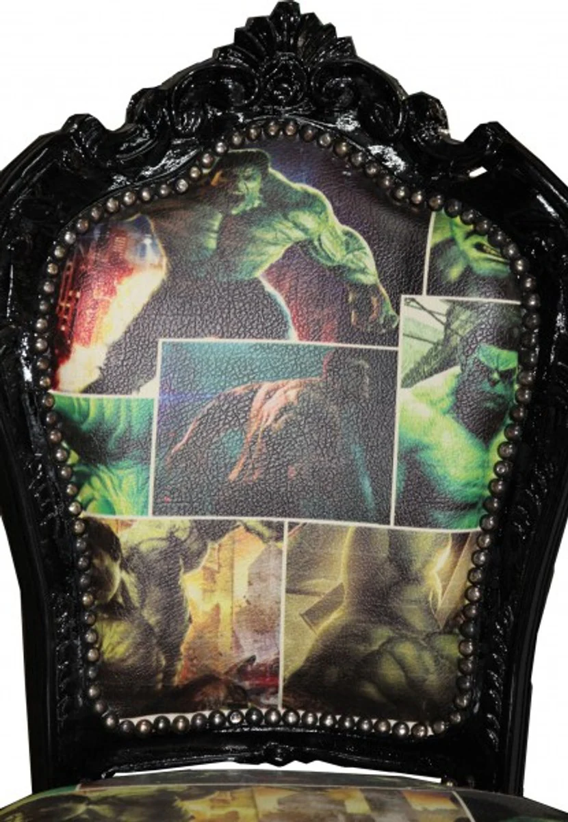 Casa Padrino barroco Cena silla Caricaturas / cuero negro muebles de aspecto antiguo estilo - Edici¨®n limitada!