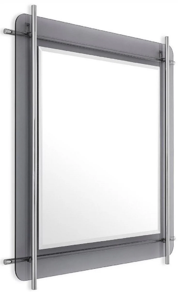 Casa Padrino espejo de lujo plata / gris 85,5 x 5 x A. 85,5 cm - Espejo de pared cuadrado con borde de vidrio tintado en gris y varillas de acero inoxidable - Colecci¨®n de Lujo