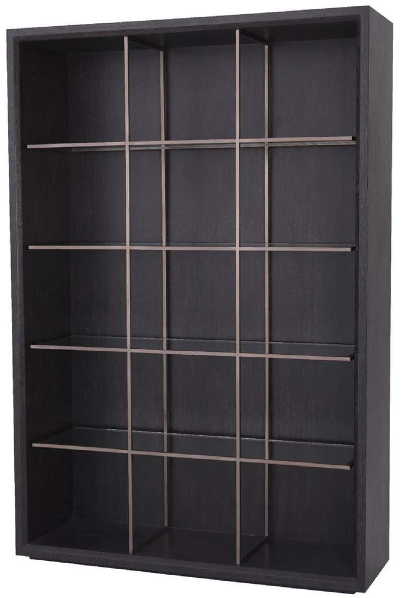 Casa Padrino armario de estanter¨ªa de lujo con 4 estantes de vidrio gris antracita / cobre 150 x 46 x A. 221,5 cm - Armario de Libros - Armario de Sal¨®n - Armario de Oficina - Mueble de Lujo