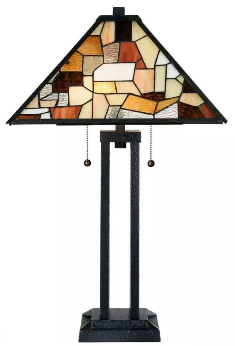 Casa Padrino lámpara de mesa Tiffany de lujo negro / multicolor 43,5 x 43,5 x A. 73 cm - Lámpara de escritorio Tiffany - Luces Tiffany - Interior de lujo - Luces de lujo - Luces Tiffany