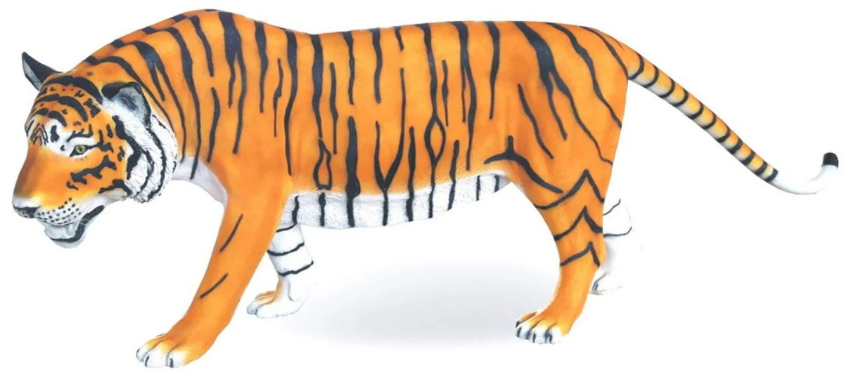 Casa Padrino figura decorativa de lujo tigre naranja / amarillo / blanco / negro 250 x 55 x H. 90 cm - Figura decorativa de tamaño natural - Figura de animal enorme - Escultura decorativa de jardín