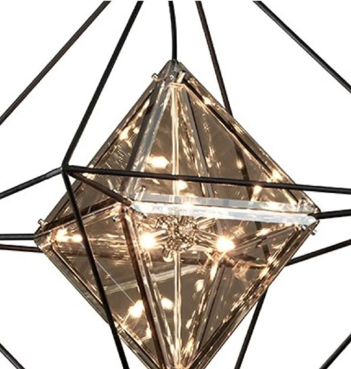 Casa Padrino Lámpara Colgante LED de Lujo 76,2 x 76,2 x H. 106,7 cm - Lámpara de Diseño con Marco de Hierro Forjado Hecho a Mano