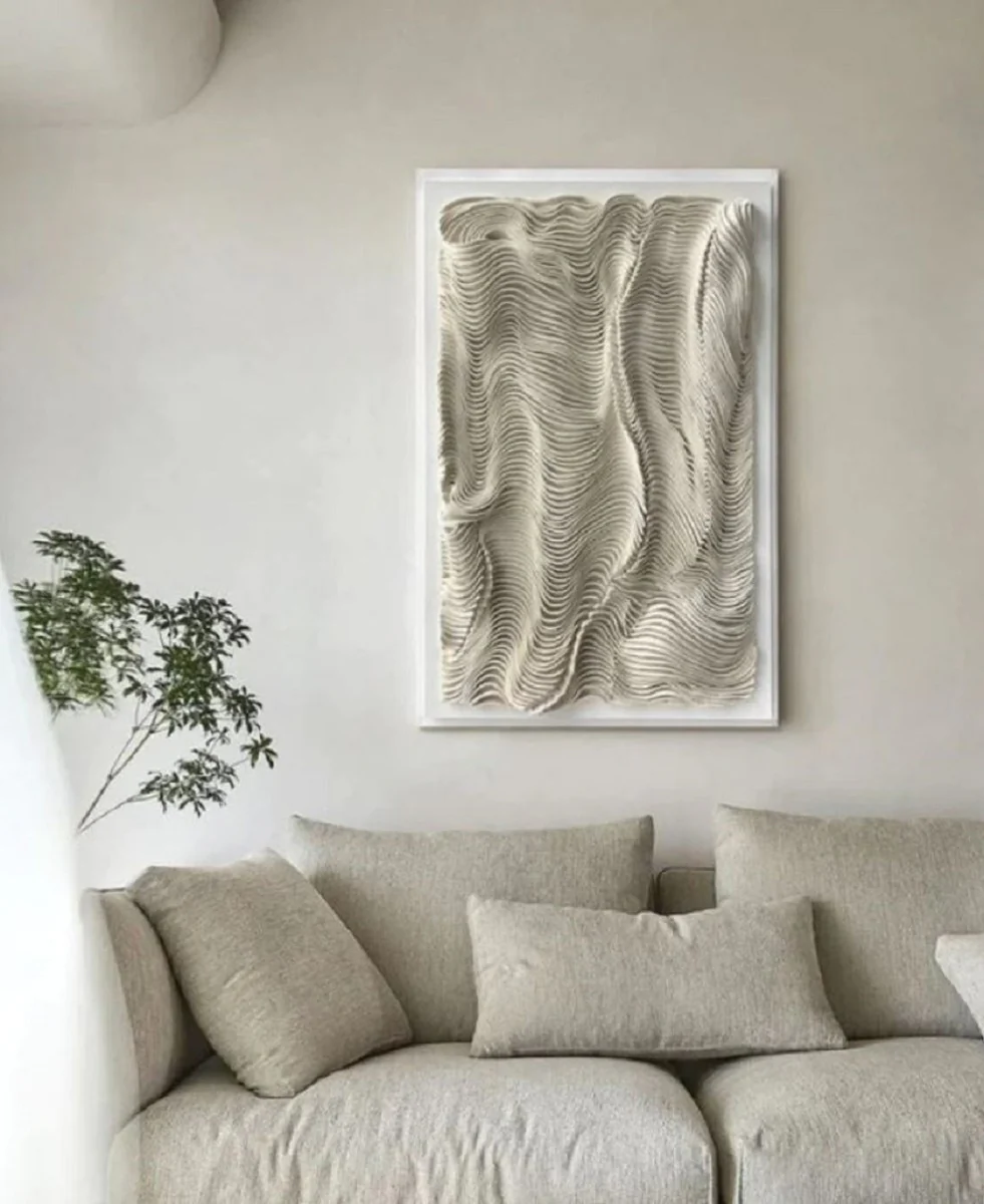 Casa Padrino Pintura al Óleo de Diseño de Lujo Beige / Blanco 80 x A. 110 cm - Pintura Pintada a Mano con Marco de Metal - Decoración de Pared de Diseño de Lujo - Accesorios Decorativos