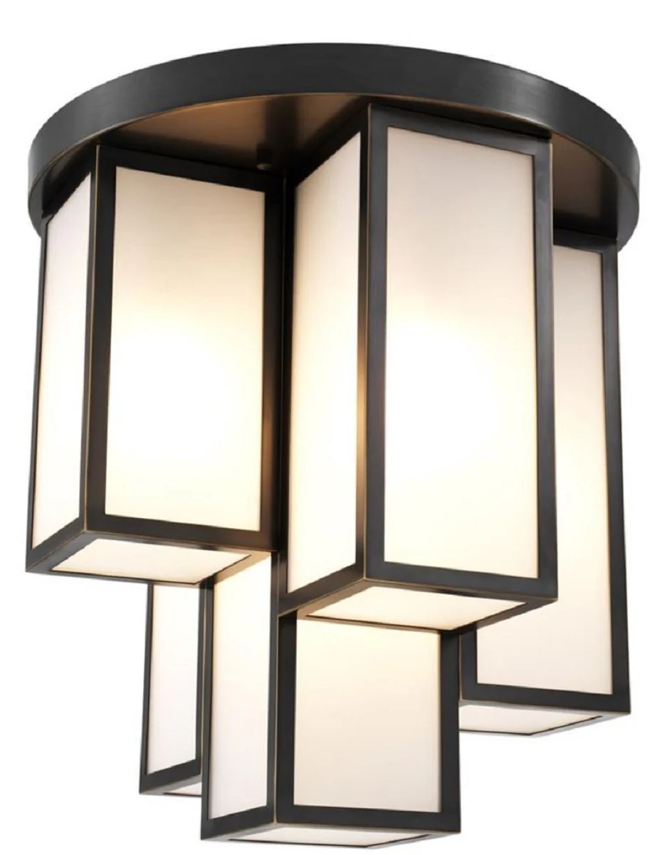 Casa Padrino lámpara de techo de lujo bronce / blanco Ø 50 x H. 53,5 cm - Calidad de Lujo
