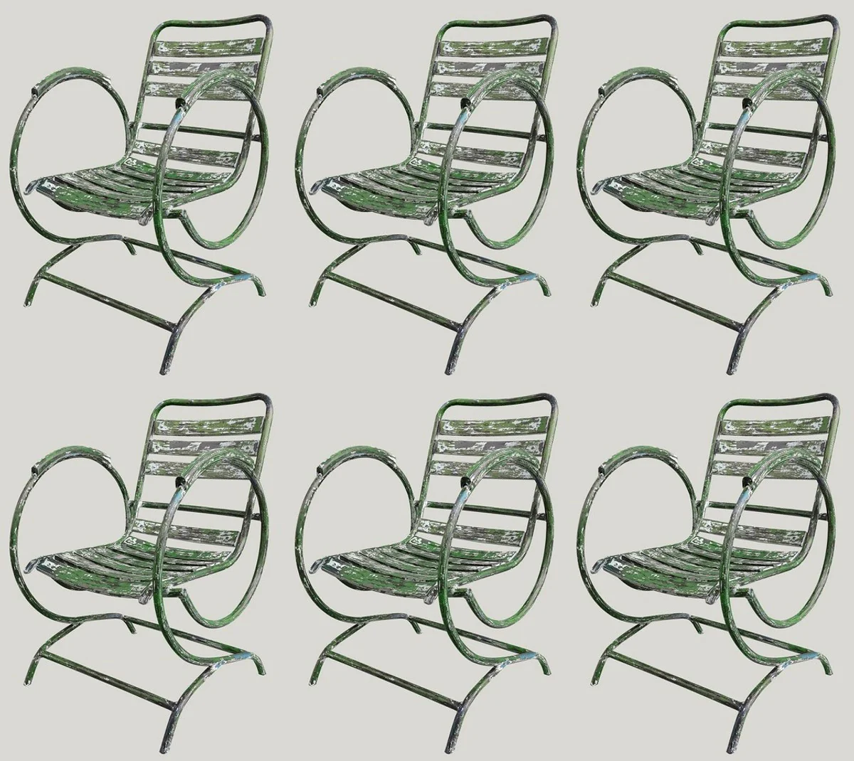 Casa Padrino conjunto de sillas de jardín Art Nouveau verde antiguo 60 x 45 x A. 85 cm - Sillas de hierro forjado hechas a mano con reposabrazos - Muebles de jardín nostálgicos