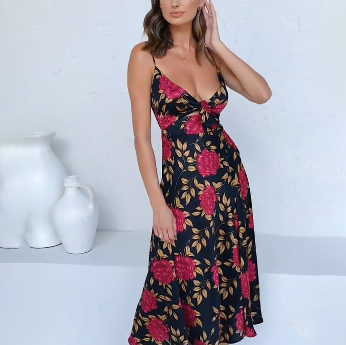 Elegant Holiday Style Sling Print Dress