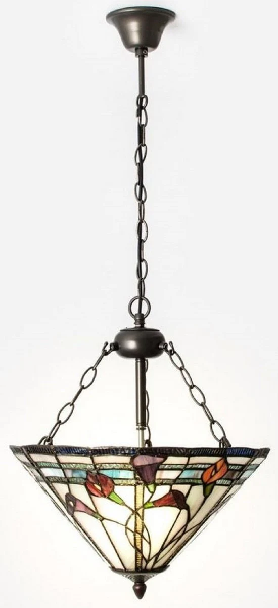 Casa Padrino lámpara colgante Tiffany de lujo multicolor Ø 40 cm - Lámpara colgante Art Deco Tiffany - Lámpara colgante de salón - Lámpara colgante decorativa - Luces Tiffany de lujo