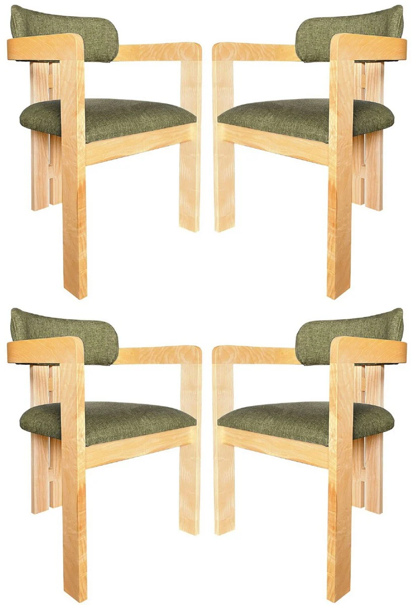 Casa Padrino conjunto de sillas de comedor de lujo de 4 con reposabrazos verde / natural 56 x 54 x A. 82 cm - Muebles de comedor - Muebles de restaurante - Muebles de madera maciza - Muebles de lujo