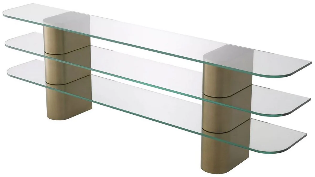 Casa Padrino consola de lujo lat¨®n 240 x 40 x A. 76 cm - Mesa consola rectangular de acero inoxidable con tapas de vidrio - Muebles de sal¨®n - Muebles de lujo - Interiores de lujo - De lujo muebles