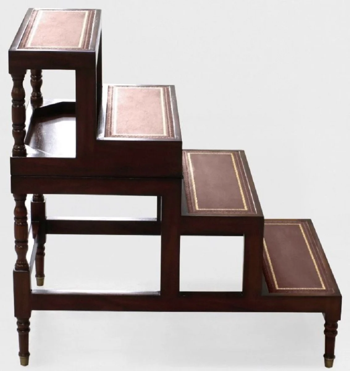 Casa Padrino mesa de centro Art Nouveau de lujo marr¨®n oscuro / rojo burdeos / oro - Escalera de biblioteca plegables de madera maciza con cuero genuina - Muebles de Sala Art Nouveau