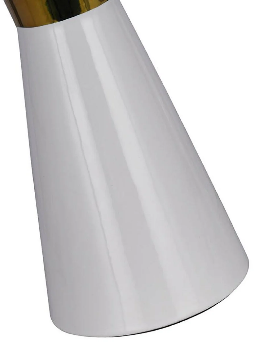 Casa Padrino lámpara de mesa de cerámica de lujo blanco / oro / blanco Ø 30 x A. 60 cm - Lámpara de escritorio redonda de cerámica con pantalla - Luces de cerámica de lujo