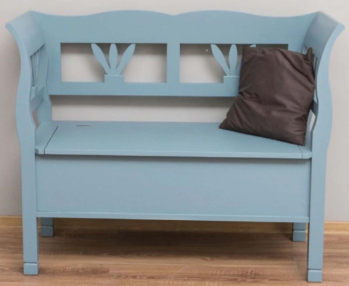 Casa Padrino banco de estilo campestre azul claro 117 x 48 x A. 92 cm - Banco de madera maciza con espacio de almacenamiento - Muebles de madera maciza - Muebles de estilo campestre