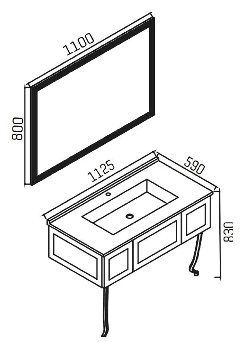 Casa Padrino conjunto de baño barroco de lujo negro mate / oro mate - 1 Mesa de Lavabo con Encimera de Mármol y Lavabo de Cerámica Incorporado y 1 Espejo de Pared LED - Mueble de baño barroco
