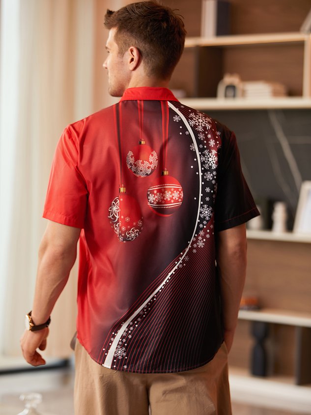 Christmas Decoration Chest Pocket Short Sleeve Shirt