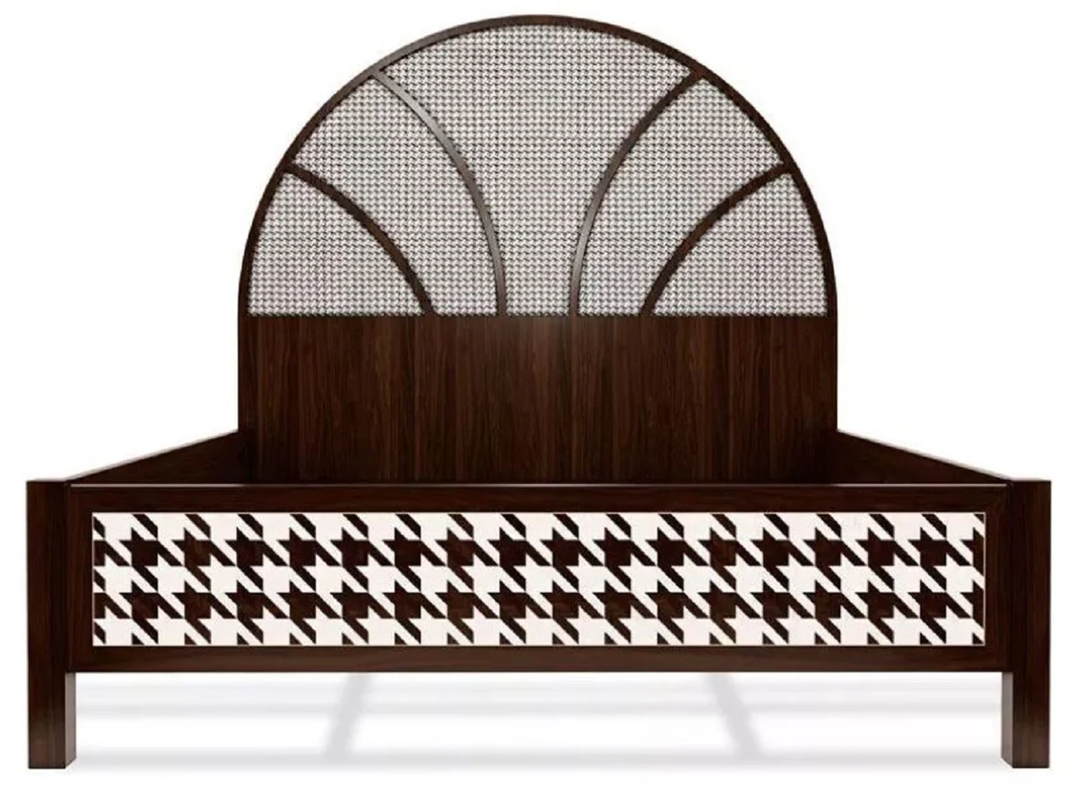 Casa Padrino cama doble Art Deco de lujo marr¨®n oscuro / blanco 214 x 191 x A. 180 cm - Cama de madera maciza - Muebles de dormitorio - Muebles de hotel - Muebles Art Deco - Muebles de lujo