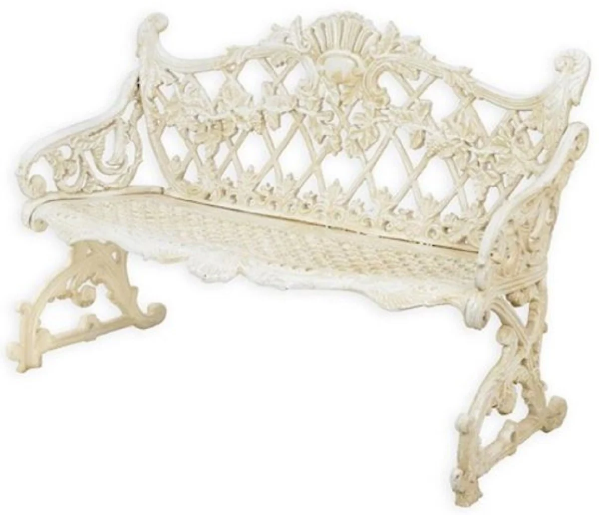 Casa Padrino banco de jard¨ªn barroco crema blanco 117 x A. 81,5 cm - Magn¨ªfico banco de jard¨ªn de hierro fundido - Muebles de jard¨ªn de hierro fundido barrocos - Muebles de jard¨ªn estilo barroco