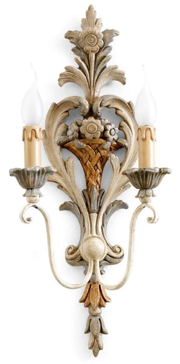 Casa Padrino l¨¢mpara de pared doble barroco de lujo blanco antiguo / gris A. 57 cm - Hecho en Italia