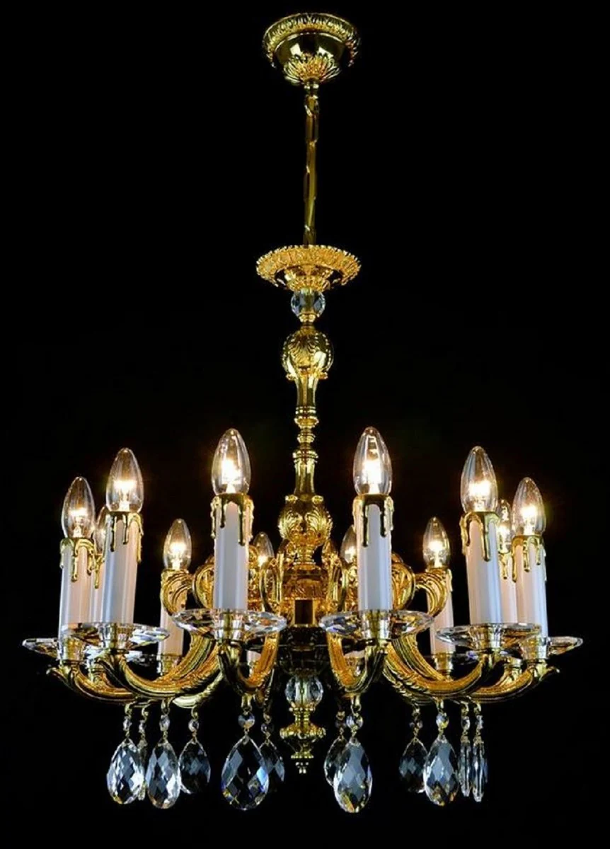 Casa Padrino araña de luces barroco de lujo oro Ø 60 x A. 61 cm - Magnífica lámpara de araña de latón con cristal de Bohemia - Noble & Magnífica