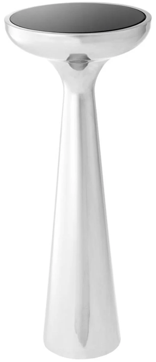 Casa Padrino mesa auxiliar de acero inoxidable de lujo con tapa de cristal plata / negro Ø 29 x H. 71,5 cm - Muebles de Hotel