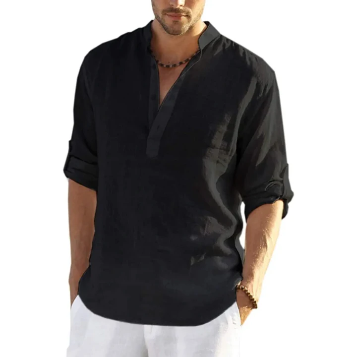 EvalonrealmTM Men's Cotton Linen Henley Shirt