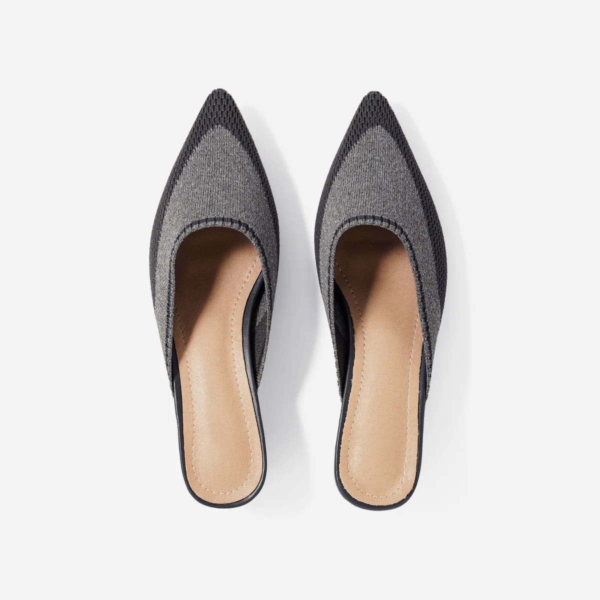 Pointed Toe Mules for Women Breathable Knit Slip-on Flat Shoes