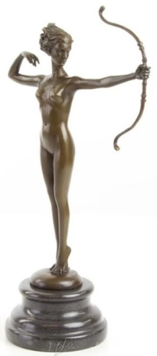 Casa Padrino figura de bronce de lujo mujer con lazo 9,9 x 17 x A. 30,9 cm - Escultura de bronce con base de mármol - Figura decorativa - Accesorios decorativos de lujo