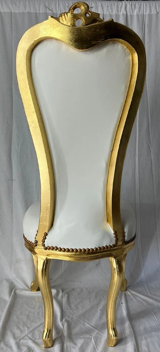 Casa Padrino silla de trono barroco con cuero artificial y pedrer¨ªa blanco / oro - Muebles barrocos