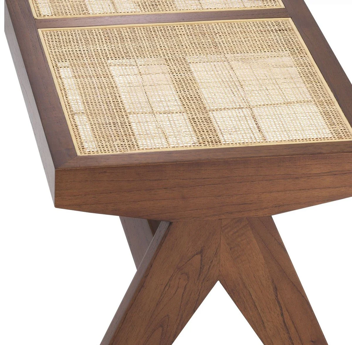 Casa Padrino banco de lujo marr¨®n / natural 136 x 46 x A. 47 cm - Banco de madera maciza con tejido de rat¨¢n tejido a mano - Muebles de Lujo