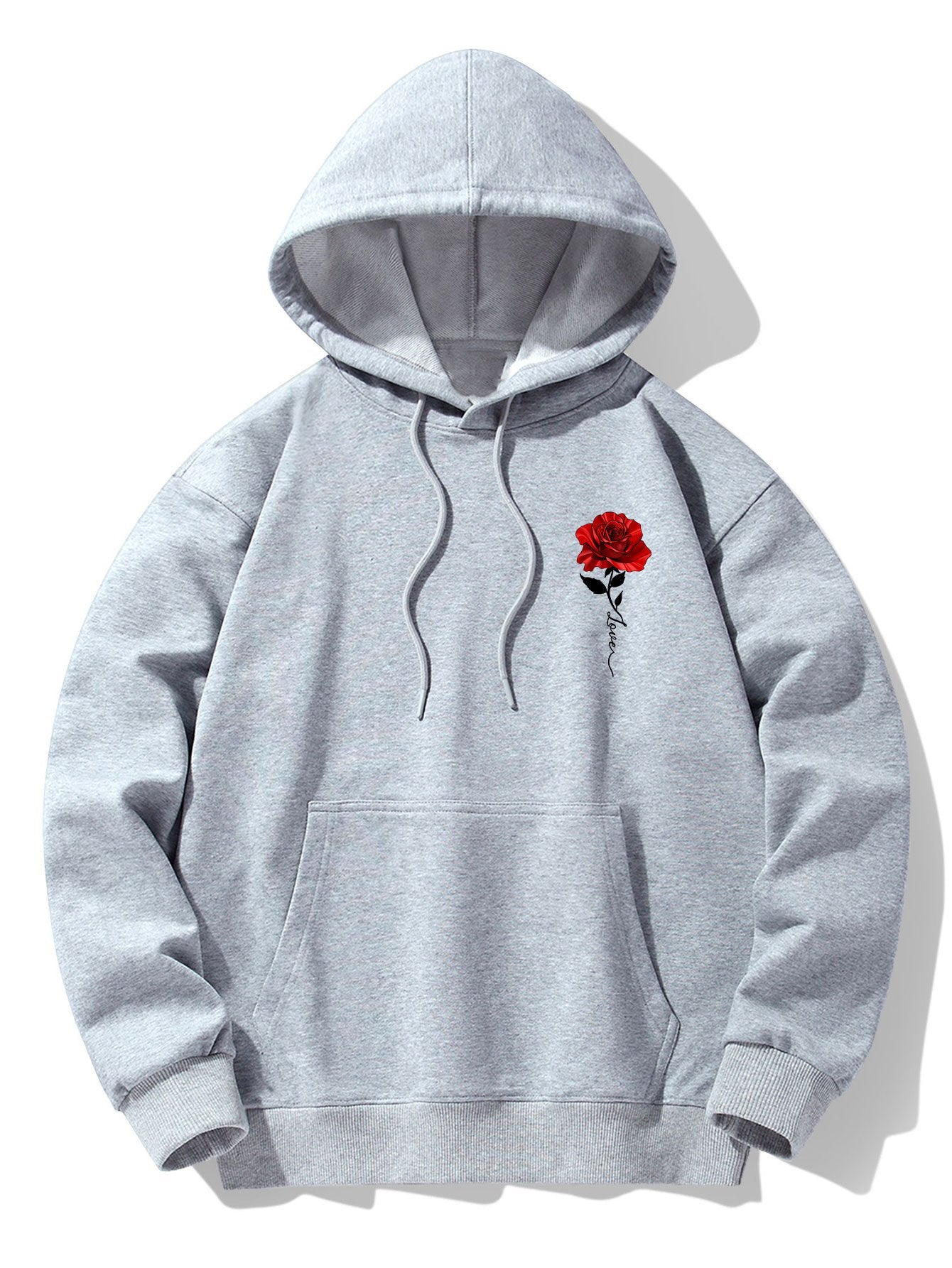Rose Print Cotton Blend Hoodie