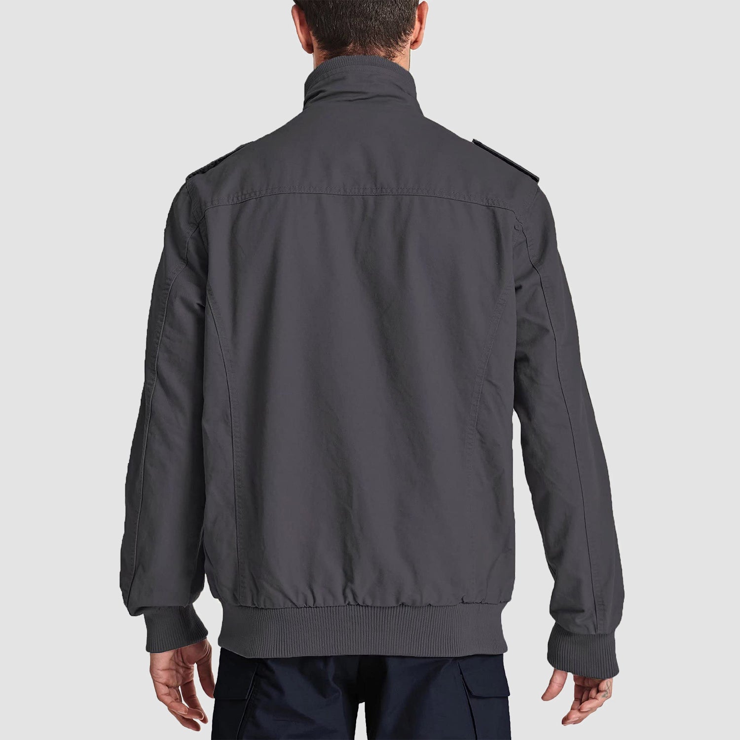 Men's Casual Jacket Lightweight Tactical Cargo Jackets Stand Collar Combat Jacket