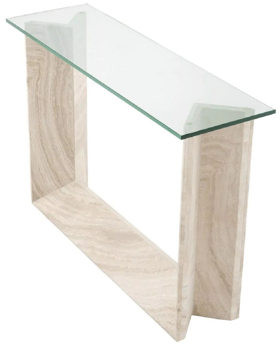 Casa Padrino consola de lujo beige 120 x 37 x A. 83,5 cm - Consola rectangular de travertino con tapa de vidrio - Muebles de sal¨®n - Muebles de lujo - Interiores de lujo - De lujo muebles