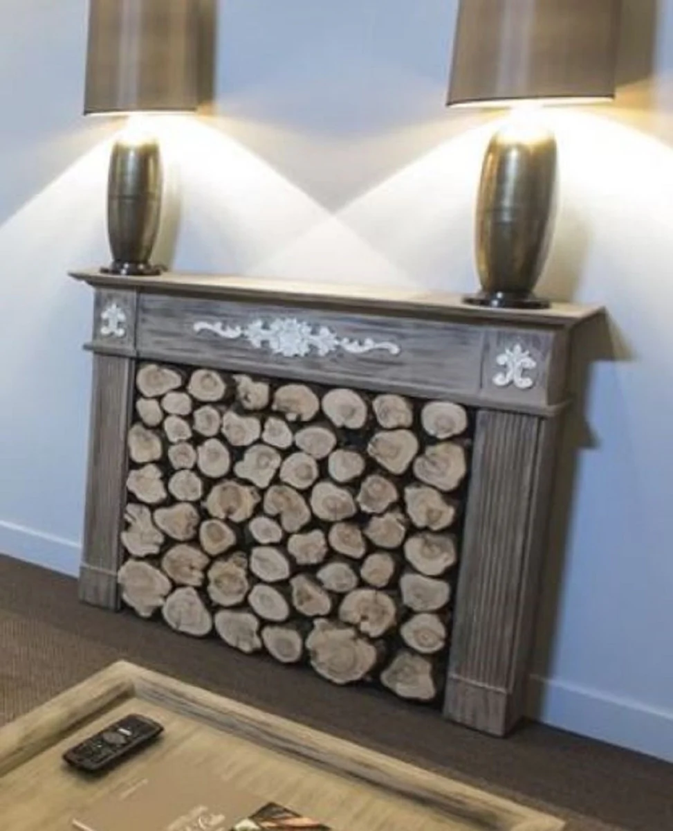 Casa Padrino marco de chimenea de madera maciza de estilo campestre de lujo gris oscuro / blanco - Muebles de Sal¨®n y Hotel de Estilo Campestre - Calidad de Lujo