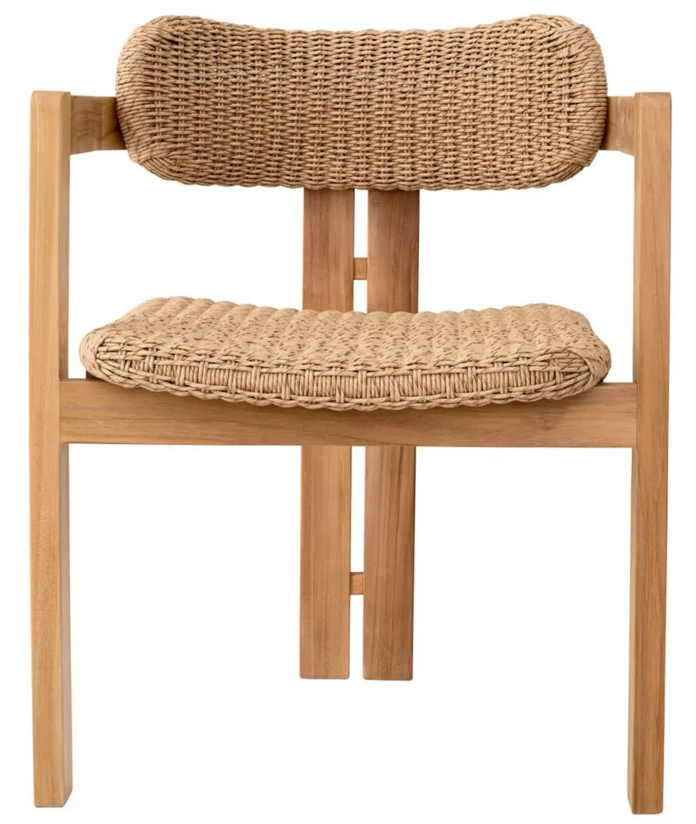 Casa Padrino Silla de Comedor de Teca de Lujo con Reposabrazos Natural 60 x 53 x A. 77 cm - Silla de Jard¨ªn - Muebles de Jard¨ªn - Muebles de Comedor - Muebles de Teca de Lujo