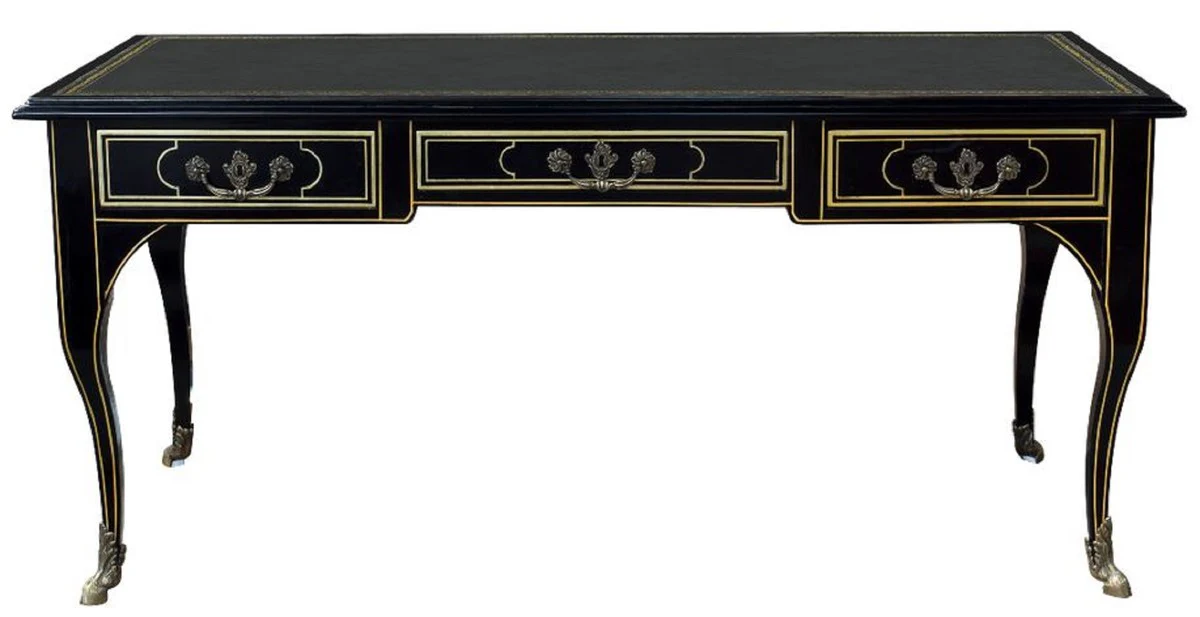 Casa Padrino escritorio barroco de lujo negro / oro - Magn¨ªfica mesa de oficina de caoba con 3 cajones - Muebles de oficina barrocos - Muebles de oficina de lujo en estilo barroco