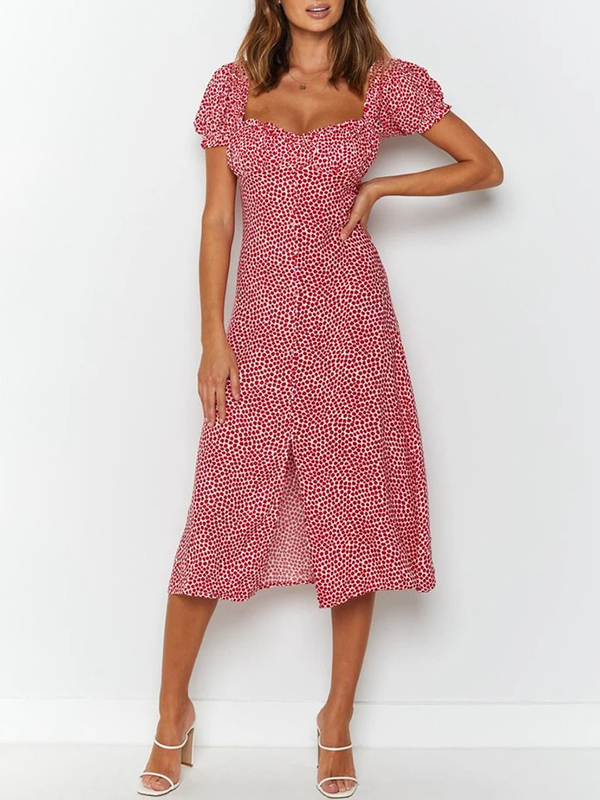 Sexy Square Collar Printed Split Dress