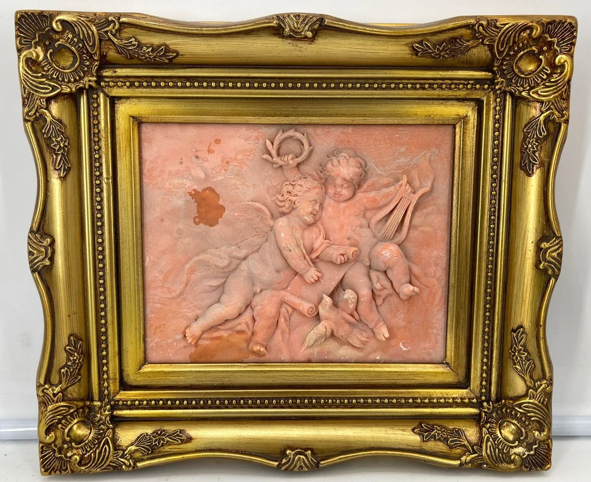 Casa Padrino relieve de pared barroco rosa / oro 39,5 x A. 34 cm - Decoración de pared de estilo antiguo relieve de yeso con marco magnífico - Estilo barroco accesorios decorativos