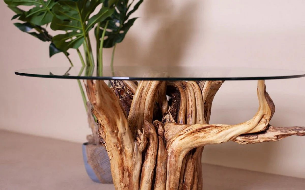 Casa Padrino mesa de centro de lujo con tapa de vidrio natural / negro ? 90 cm