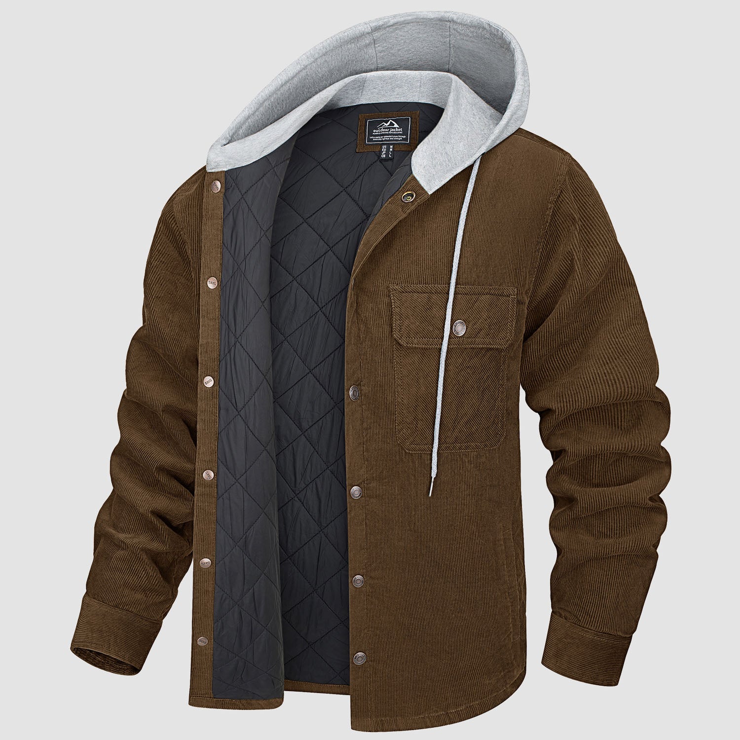 Men's Corduroy Jacket Hoodies Quilted Lined Button-Down Casual Shirt Jacket Warm Winter Coat with 5 Pockets
