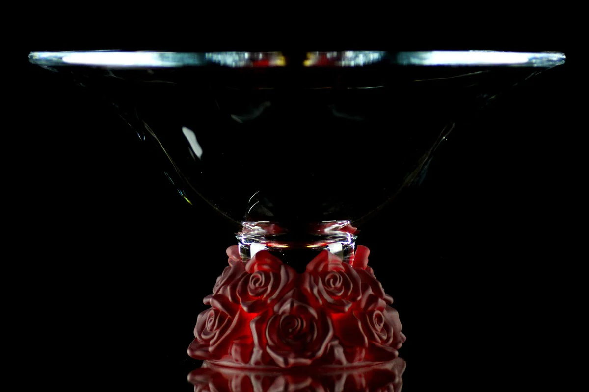 Casa Padrino cuenco de cristal de lujo copa de cristal con rosas rojas Ø 35,5 x H. 20 cm - frutero redondo - cuenco decorativo - colección de lujo