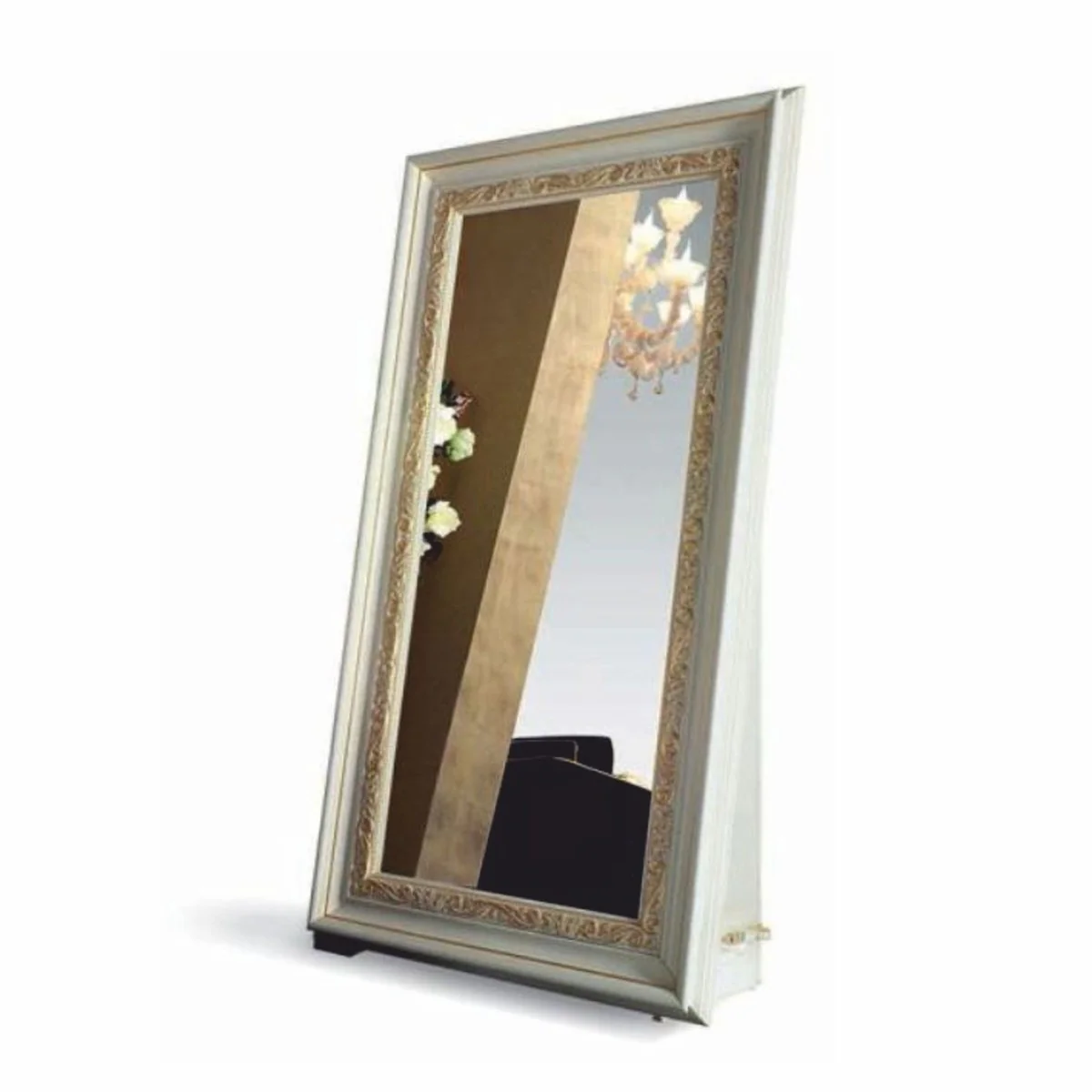 Casa Padrino espejo de pie barroco de lujo marfil / oro A. 214 cm - Hecho en Italia